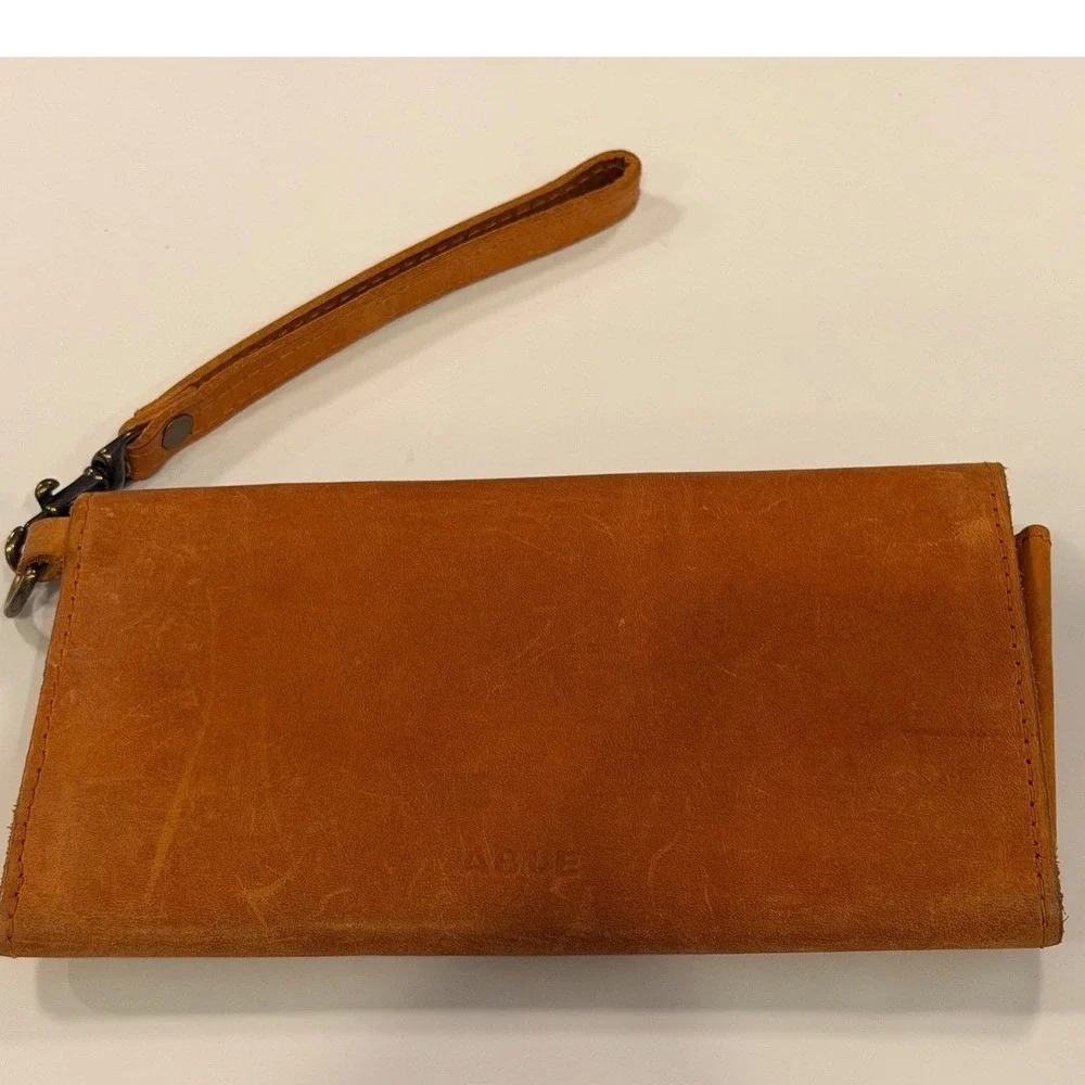 ABLE Cognac Leather Wristlet Wallet Snap Closure‎ Clutch Brown